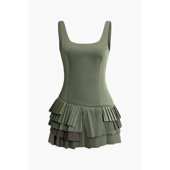 Micas Pleated Hem Slip Mini Dress size S MILITARY - Picture 9 of 11